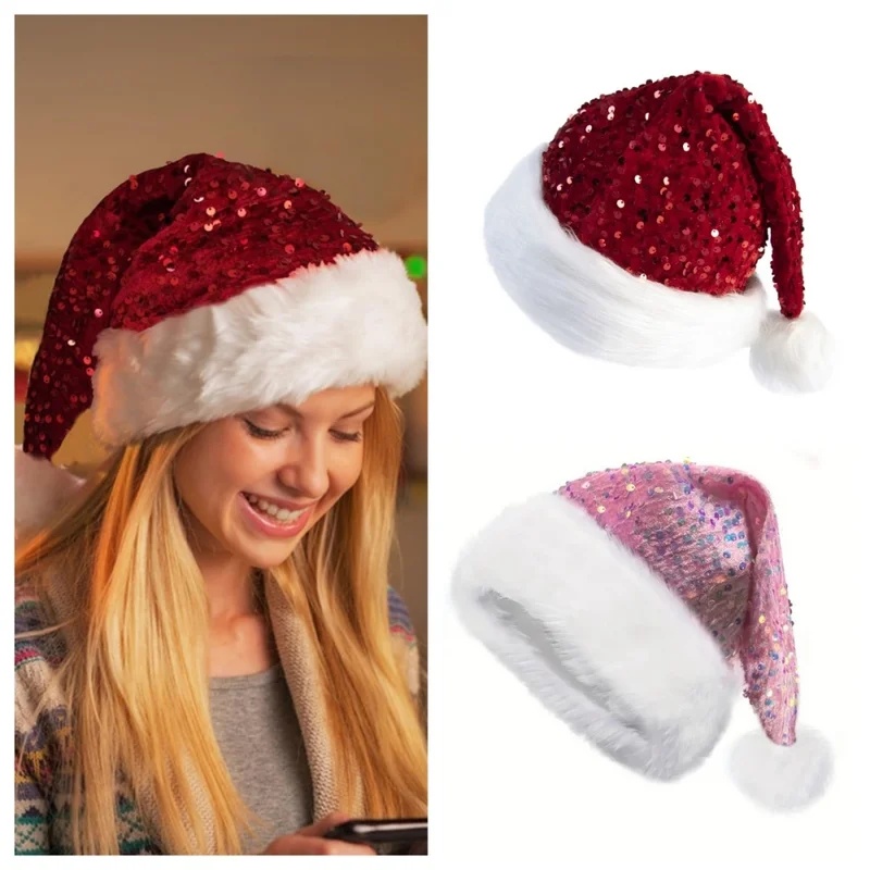 Double-Layer Sequin Christmas  - Santa Hat Plush ulasan dan harga